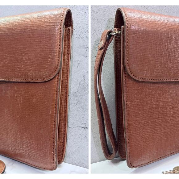 Vintage Burberry Brown Leather Clutch-Style Briefcase – Push Lock w/ Key - Picture 5 of 12